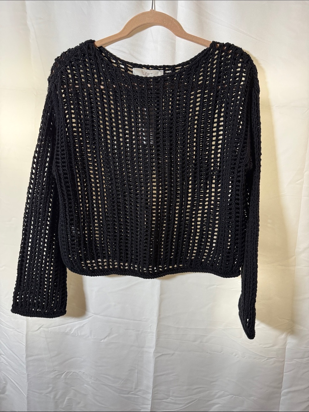 LOFT Black Open-Knit Long-Sleeve Sweater